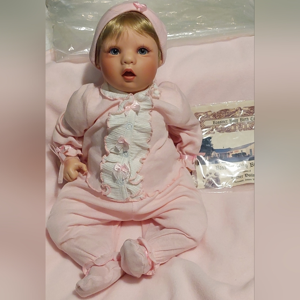 Virginia Ehrlich Turner 19" Realistic Bassinet Baby Doll, Cloth And Vinyl